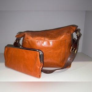 HOBO burnt orange and brown leather purse and watching wallet